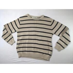 Appleseed's Women's Pullover White Black Striped Medium Sweater 100% Cotton